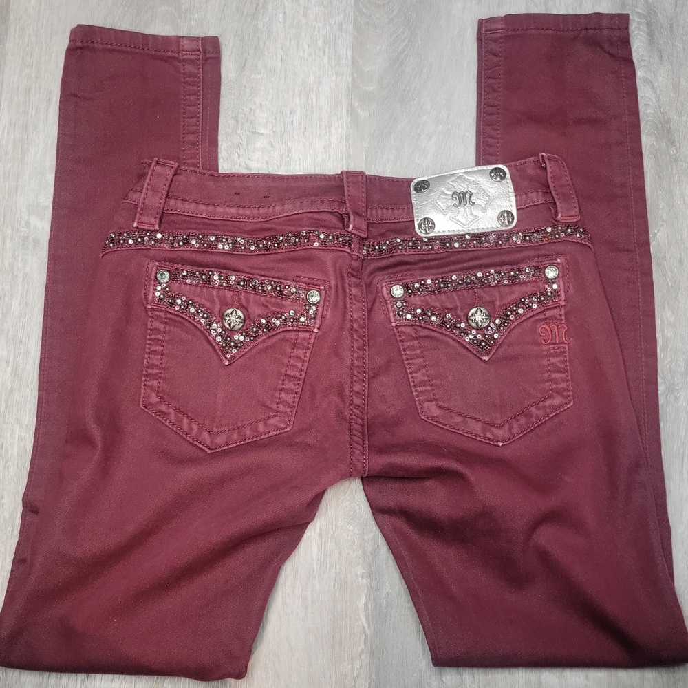 Miss Me Burgundy Embellished Skinny Jeans